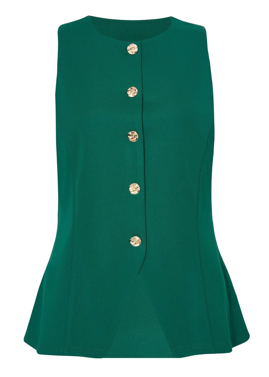 Quiz Green Button Front Waistcoat