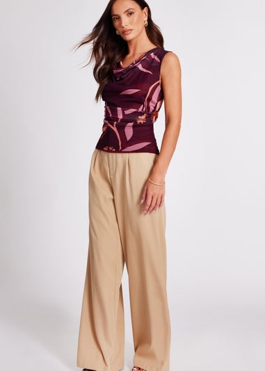 Quiz Burgundy Floral Cowl Neck Top