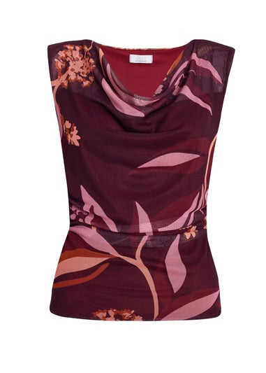 Quiz Burgundy Floral Cowl Neck Top
