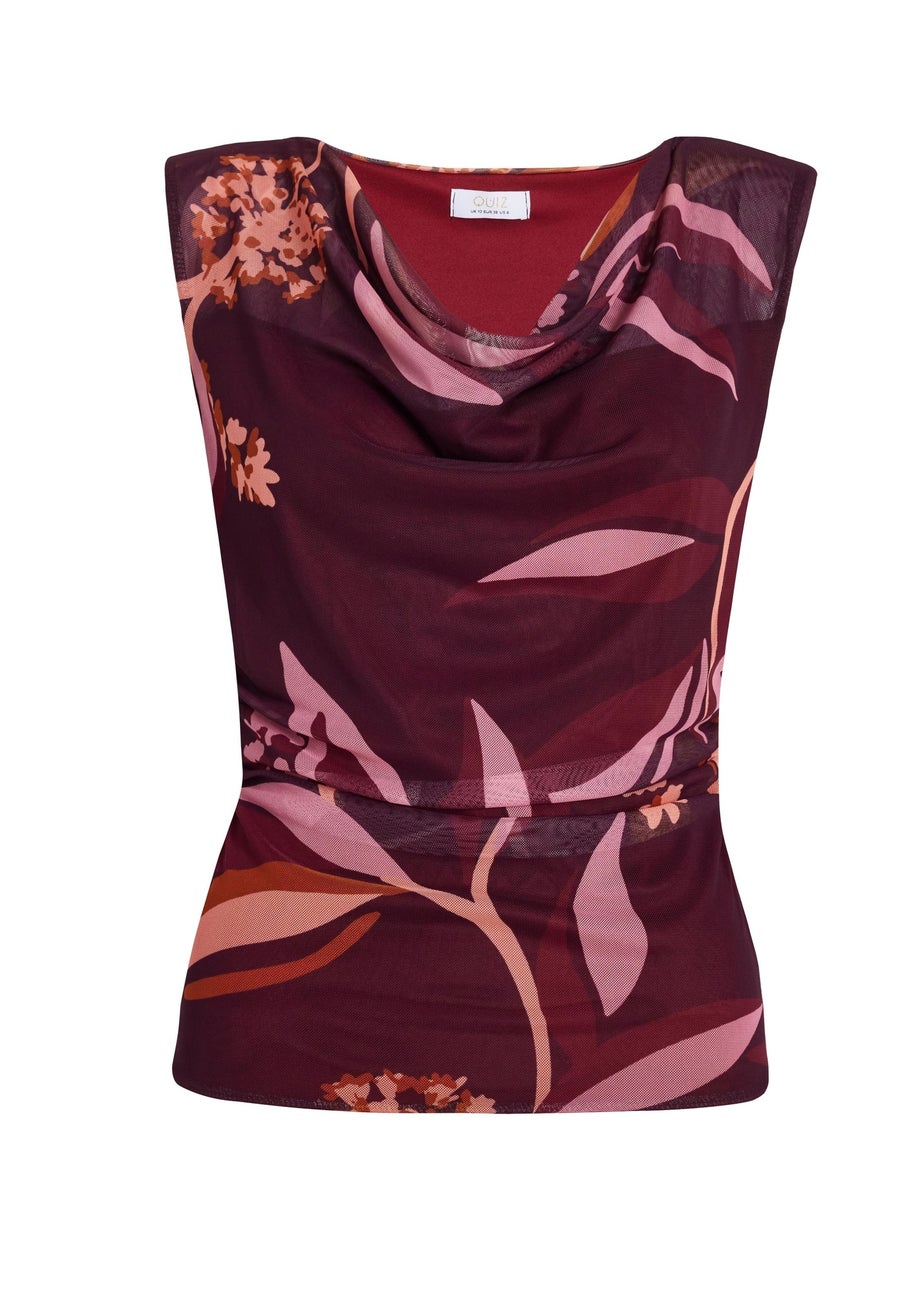 Quiz Burgundy Floral Cowl Neck Top