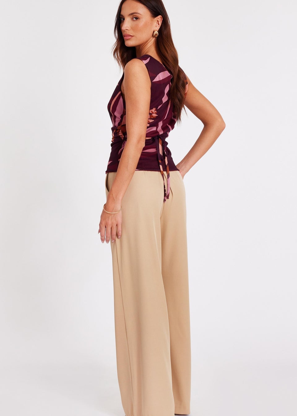 Quiz Burgundy Floral Cowl Neck Top