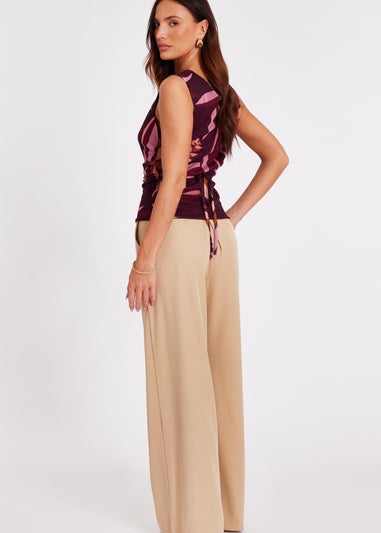 Quiz Burgundy Floral Cowl Neck Top