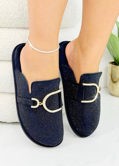 Love Lemonade Black Crystal Imperial Suede Slip On Clog Mules