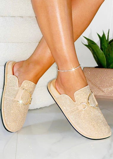 Love Lemonade Nude Crystal Imperial Suede Slip On Clog Mules