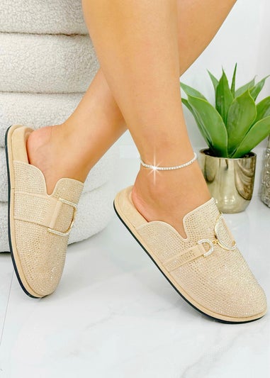 Love Lemonade Nude Crystal Imperial Suede Slip On Clog Mules