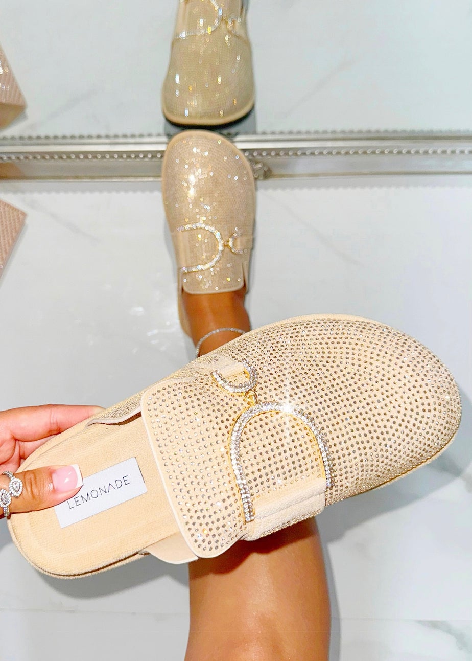 Love Lemonade Nude Crystal Imperial Suede Slip On Clog Mules