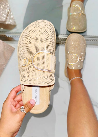Love Lemonade Nude Crystal Imperial Suede Slip On Clog Mules