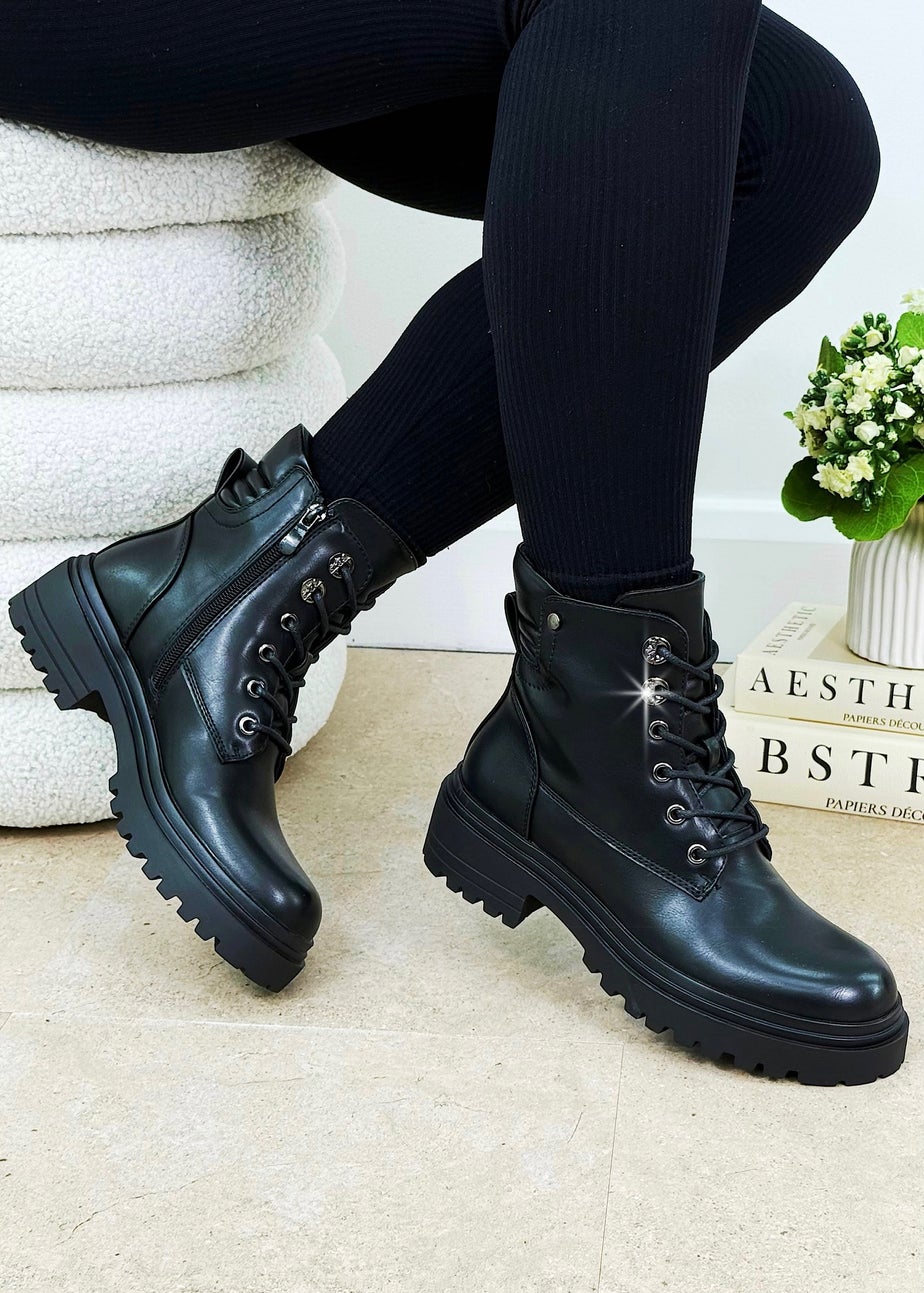 Love Lemonade Black Rebel Lace Up Boots