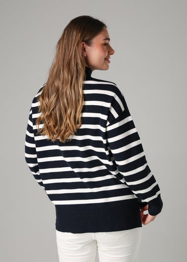 French Connection Navy Oversized High Neck Cosy Striped Long Sleeve Jumper
