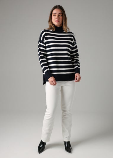 French Connection Navy Oversized High Neck Cosy Striped Long Sleeve Jumper