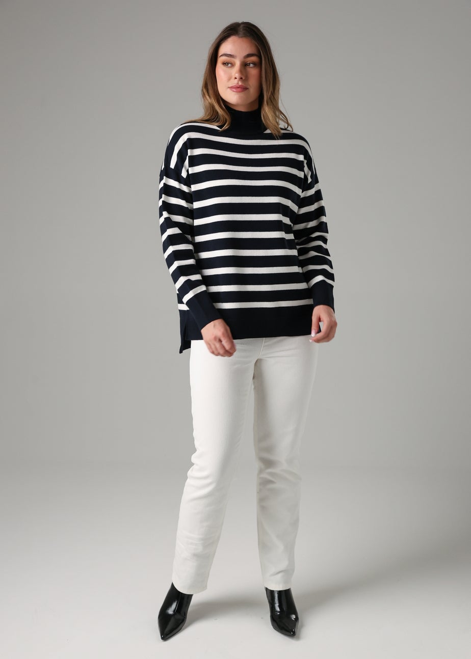French Connection Navy Oversized High Neck Cosy Striped Long Sleeve Jumper