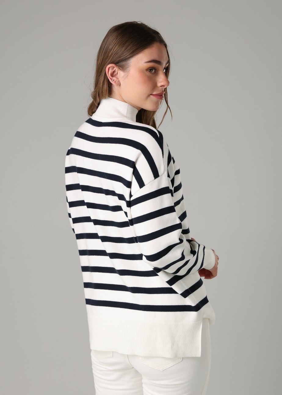 French Connection White Oversized High Neck Cosy Striped Long Sleeve Jumper
