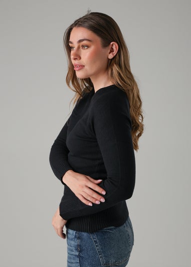 French Connection Black Cosy Soft Touch Crew Neck Raglan Jumper