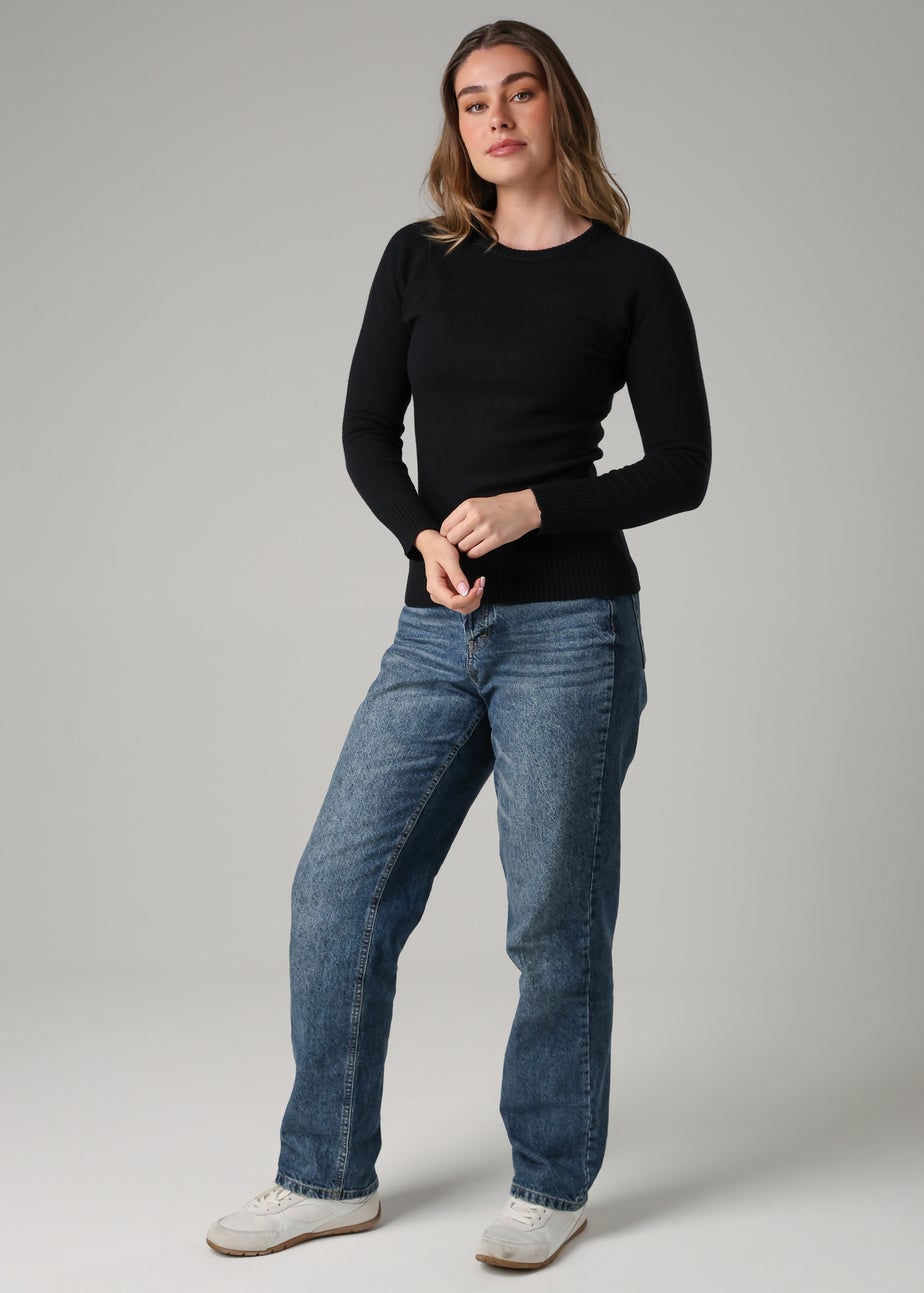 French Connection Black Cosy Soft Touch Crew Neck Raglan Jumper