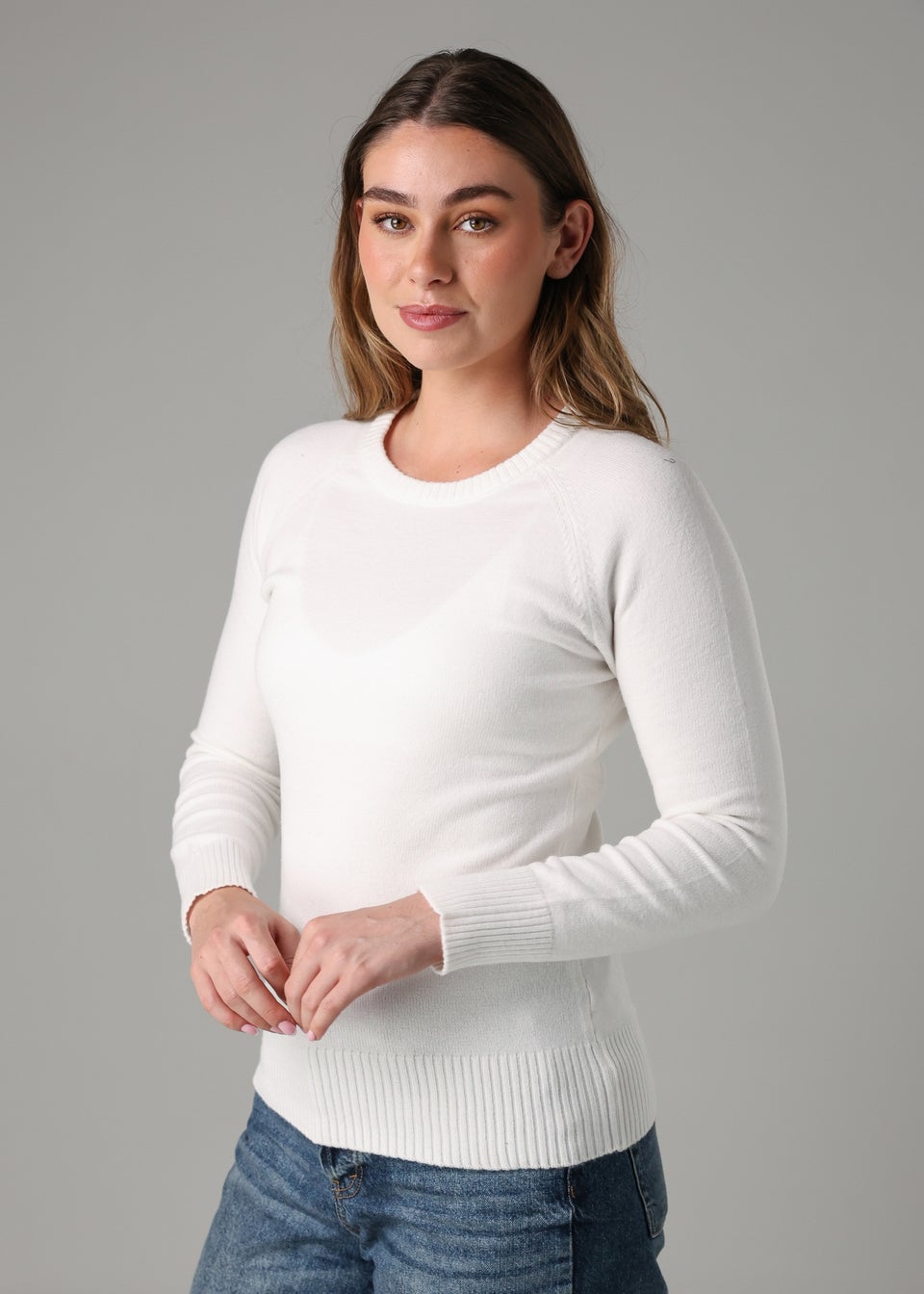 French Connection White Cosy Soft Touch Crew Neck Raglan Jumper
