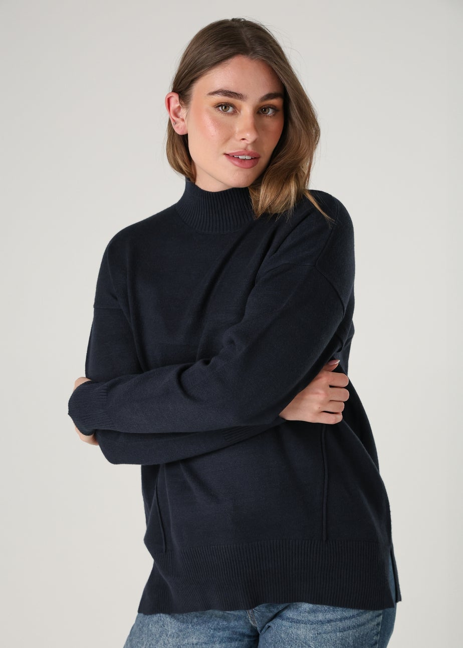 French Connection Navy Cosy Soft Touch High Neck Seam Jumper