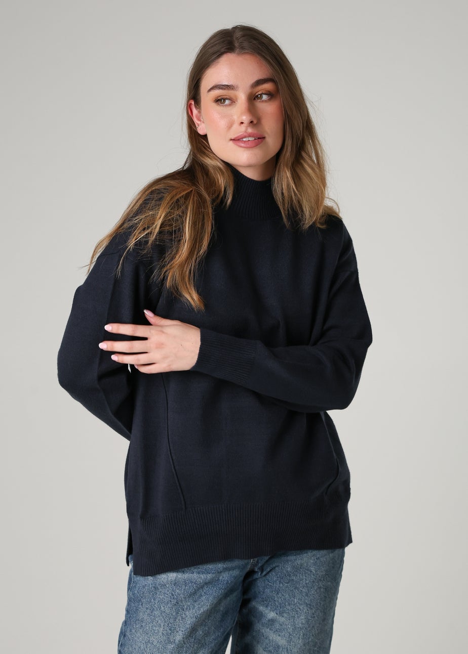 French Connection Navy Cosy Soft Touch High Neck Seam Jumper