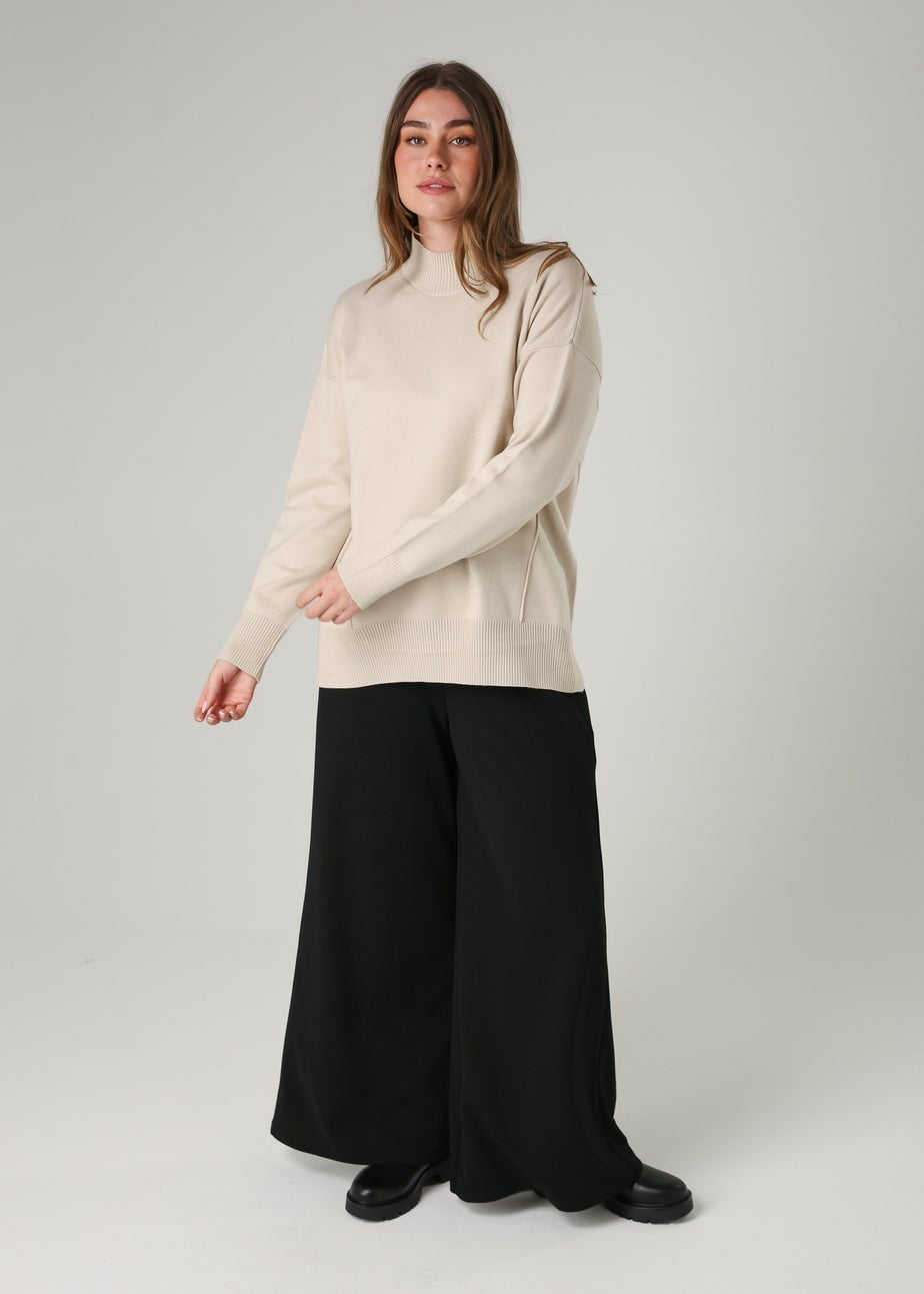 French Connection Beige Cosy Soft Touch High Neck Seam Jumper
