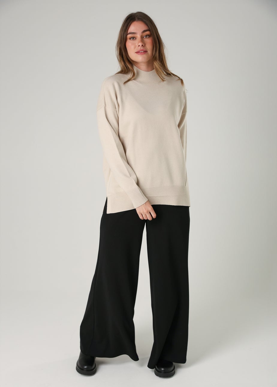 French Connection Beige Cosy Soft Touch High Neck Seam Jumper