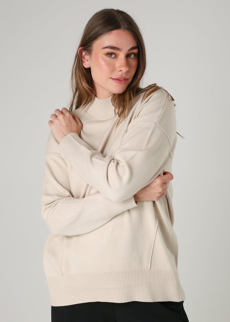 French Connection Beige Cosy Soft Touch High Neck Seam Jumper