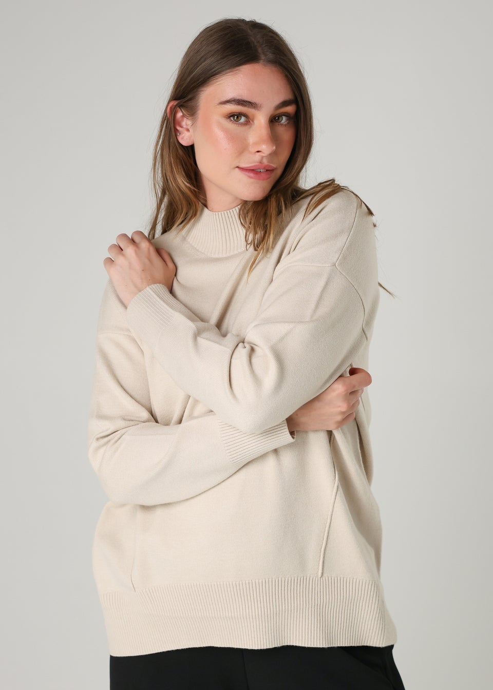 French Connection Beige Cosy Soft Touch High Neck Seam Jumper