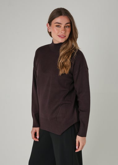 French Connection Brown Cosy Soft Touch High Neck Seam Jumper