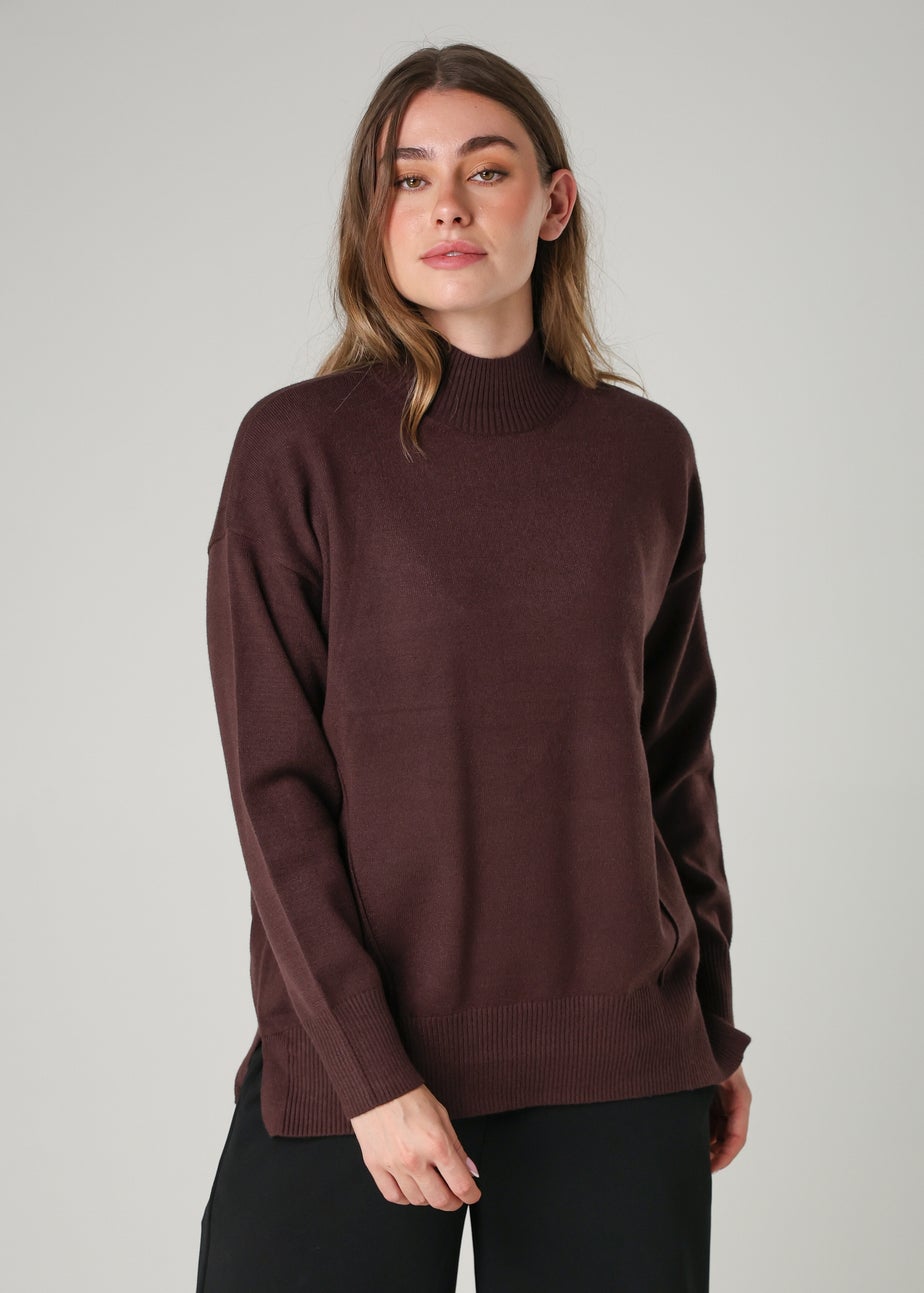 French Connection Brown Cosy Soft Touch High Neck Seam Jumper