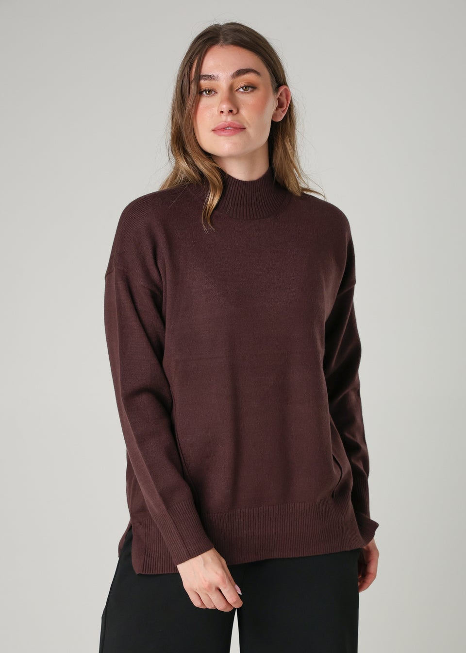 French Connection Brown Cosy Soft Touch High Neck Seam Jumper