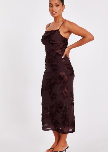 Quiz Brown Petite Floral Applique Midaxi Dress