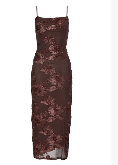 Quiz Brown Petite Floral Applique Midaxi Dress