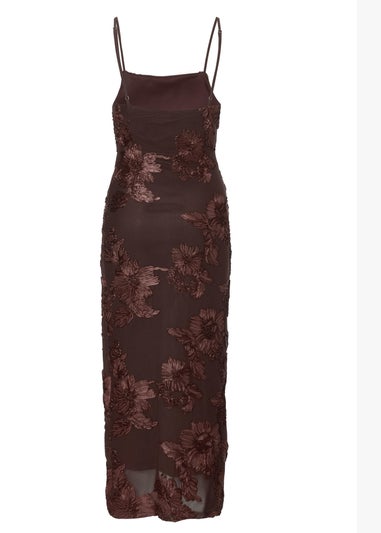Quiz Brown Petite Floral Applique Midaxi Dress