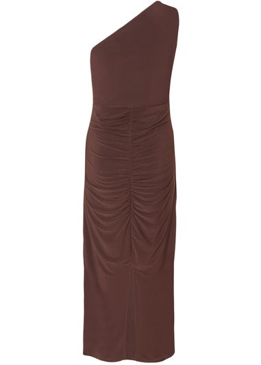 Quiz Brown Petite One Shoulder Ruched Dress