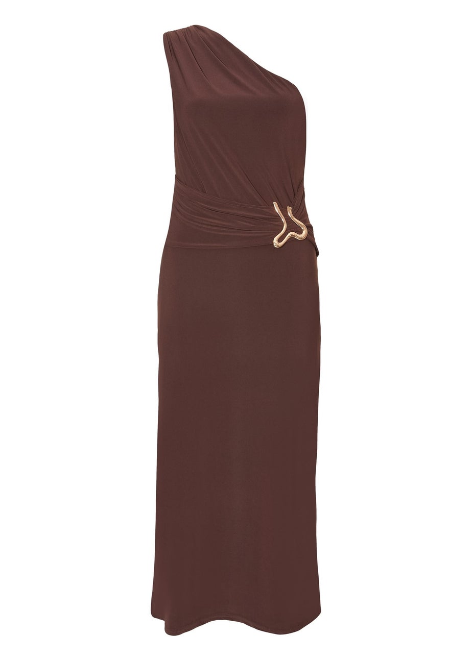 Quiz Brown Petite One Shoulder Ruched Dress