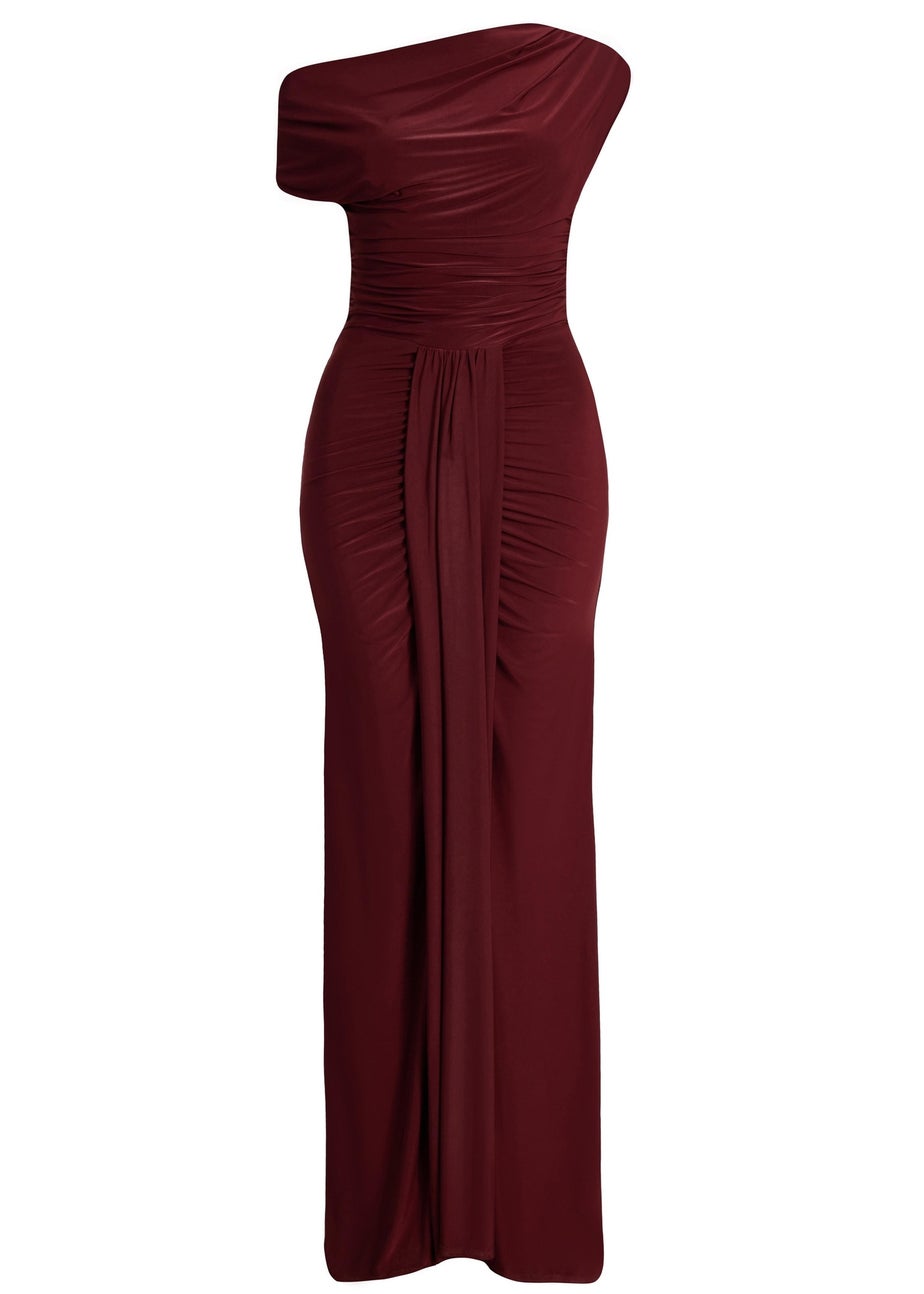 Quiz Burgundy Petite Off Shoulder Maxi Dress
