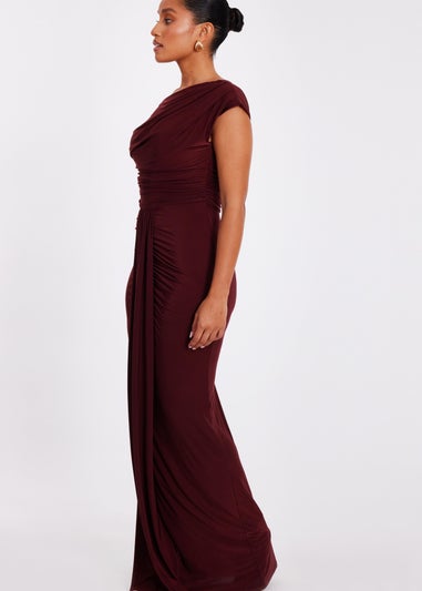 Quiz Burgundy Petite Off Shoulder Maxi Dress