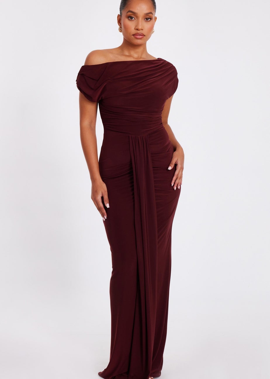 Quiz Burgundy Petite Off Shoulder Maxi Dress
