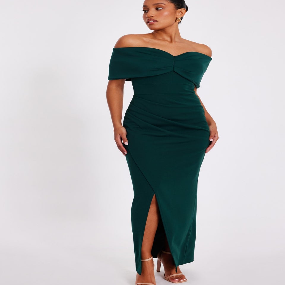 Quiz Green Petite Bardot Wrap Maxi Dress