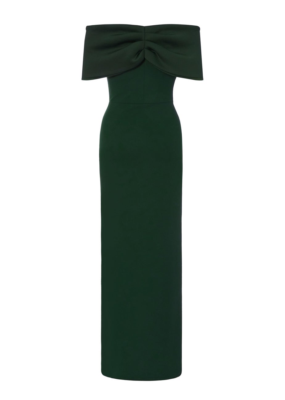 Quiz Green Petite Bardot Wrap Maxi Dress