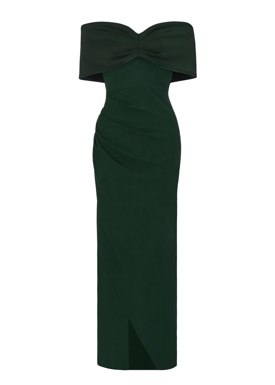 Quiz Green Petite Bardot Wrap Maxi Dress