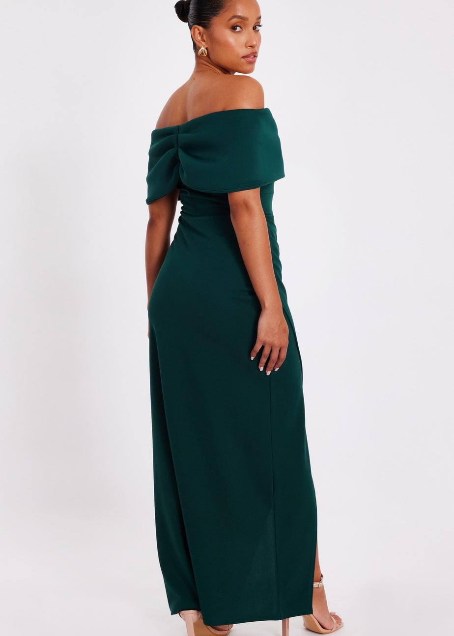 Quiz Green Petite Bardot Wrap Maxi Dress