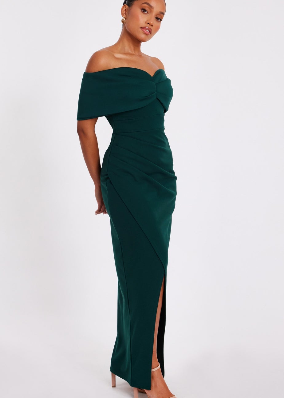 Quiz Green Petite Bardot Wrap Maxi Dress