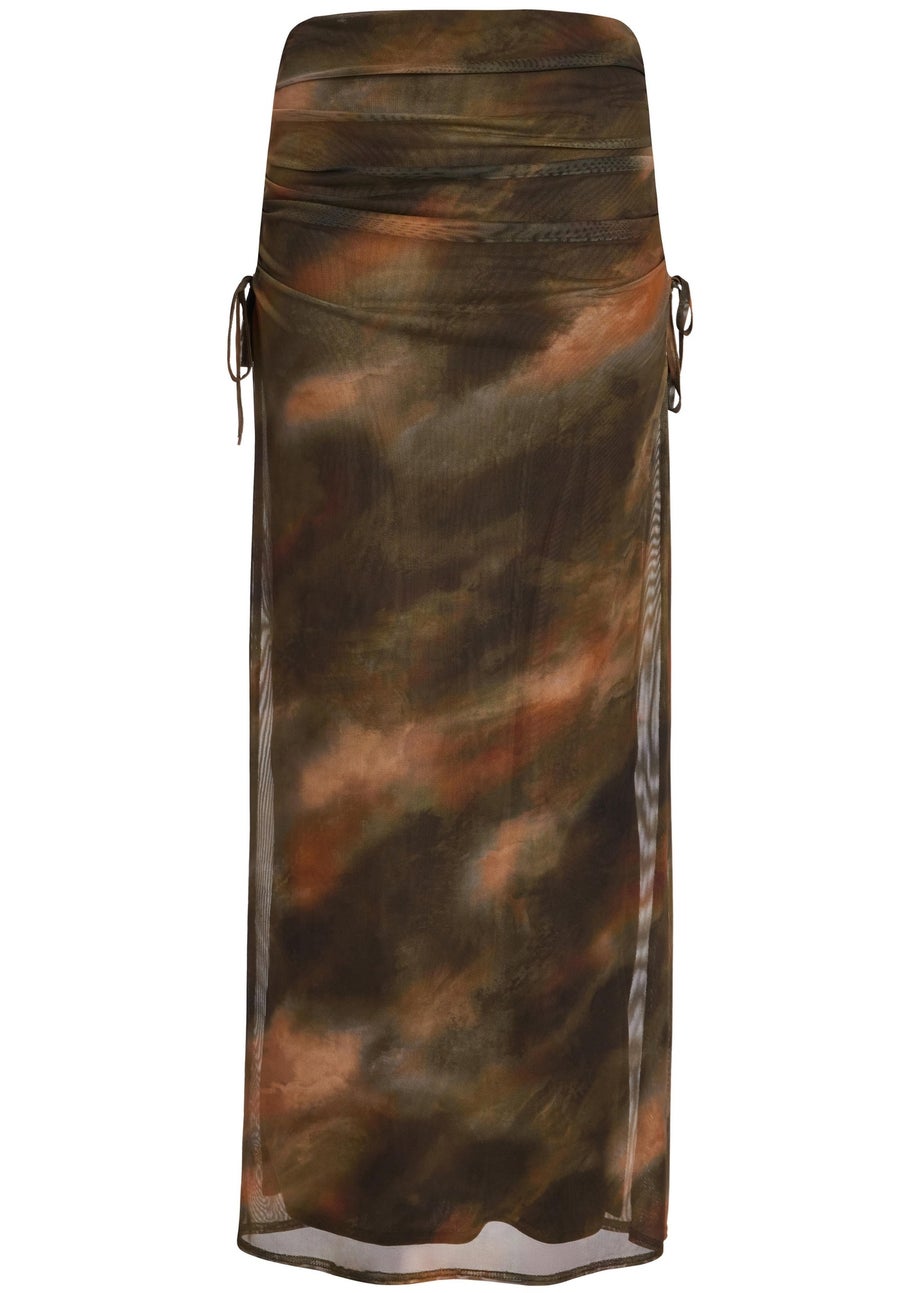 Quiz Khaki Mesh Ruched Midaxi Skirt