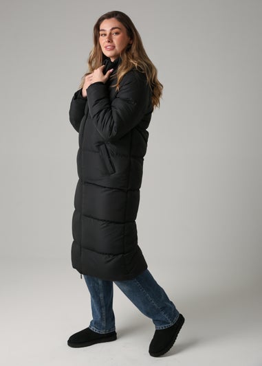 French Connection Black Longline Quilted Puffer Jacket With Hood