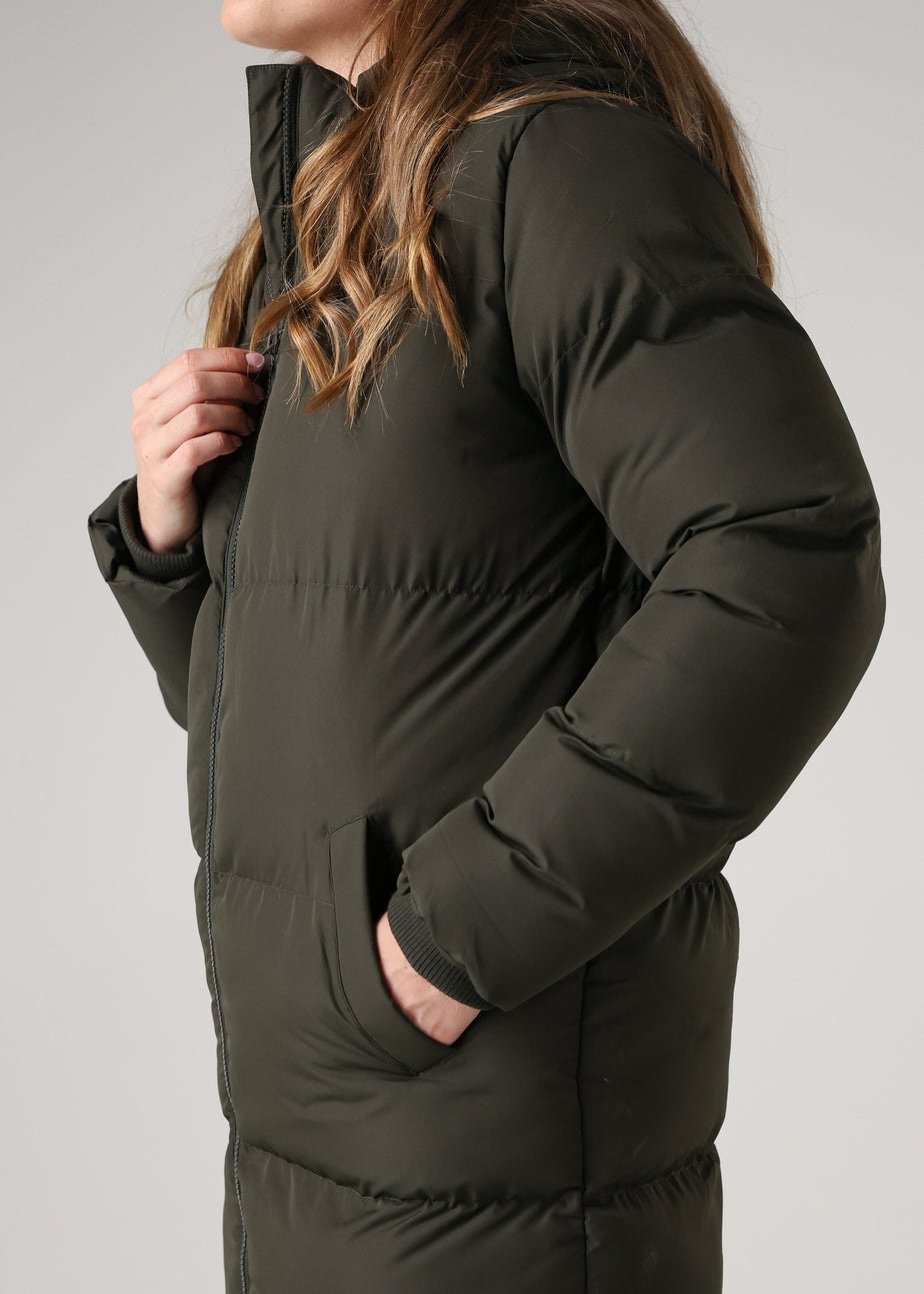 French Connection Khaki Longline Quilted Puffer Jacket With Hood