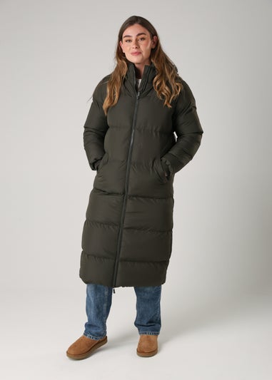 French Connection Khaki Longline Quilted Puffer Jacket With Hood