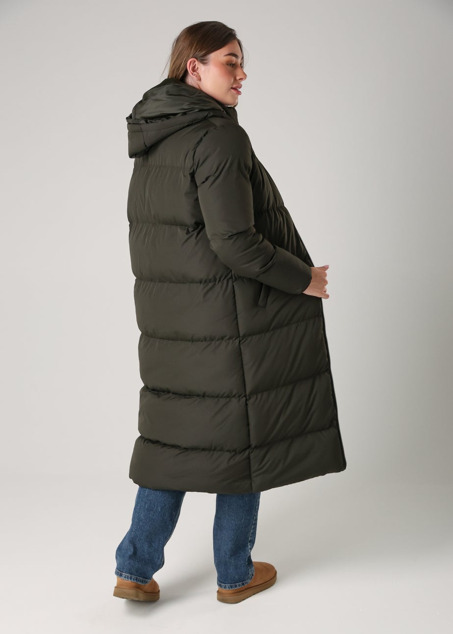 French Connection Khaki Longline Quilted Puffer Jacket With Hood