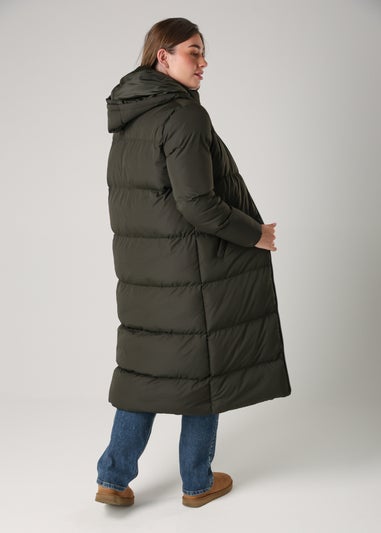 French Connection Khaki Longline Quilted Puffer Jacket With Hood