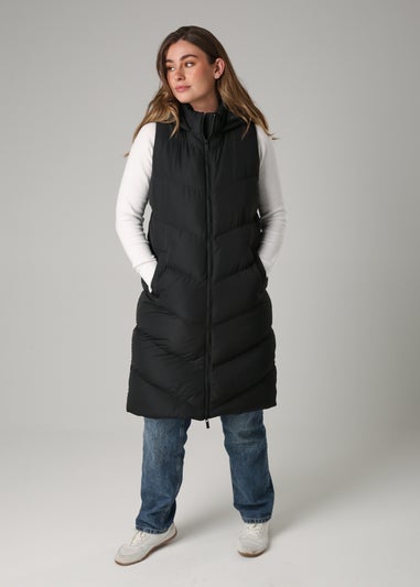 French Connection Black Midi Quilted Gilet With Hood