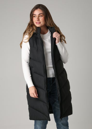 French Connection Black Midi Quilted Gilet With Hood