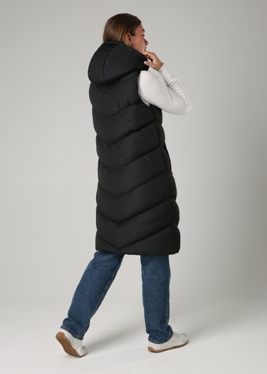 French Connection Black Midi Quilted Gilet With Hood